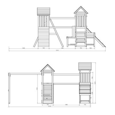 Aire de jeux en bois Fungoo Optimizer avec toboggan, balançoires, structure d'escalade et cuisine pour enfants