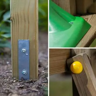 Aire de jeux en bois Fungoo Houser avec toboggan, deux balançoires et une maisonnette