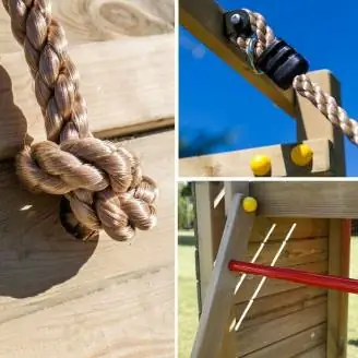 Aire de jeux en bois Fungoo Houser avec toboggan, deux balançoires et une maisonnette