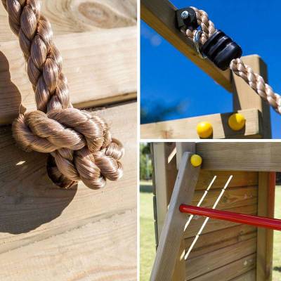 Aire de jeux en bois Fungoo Houser avec toboggan, deux balançoires et maisonnette