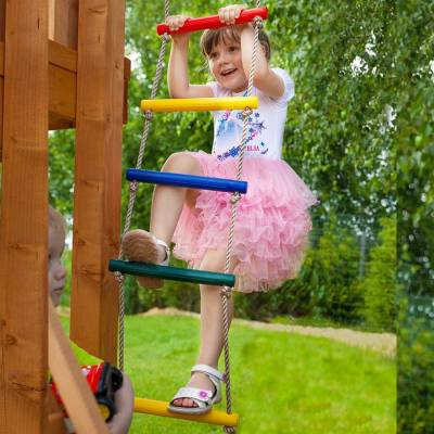 Aire de jeux en bois Fungoo Houser avec toboggan, deux balançoires et maisonnette