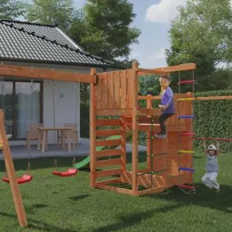 Maison de jardin pour enfants avec toboggan Fungoo Climbing Star3 jeu de jardin en bois