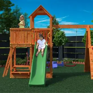 Aire de jeux Fungoo FLUPPI avec bac à sable, structure d'escalade, table de pique-nique, balançoire et toboggan