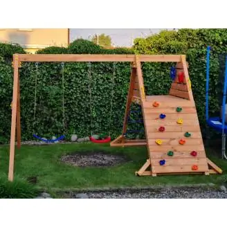 Fungoo SPIDER King Balançoire en bois et jeu d'escalade pour jardin