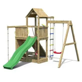 Fungoo ACTIVE KDI Maison en bois avec toboggan, balançoire et échelle