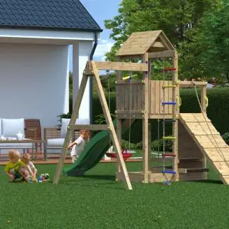 Fungoo ACTIVE KDI Maison en bois avec toboggan, balançoire et échelle