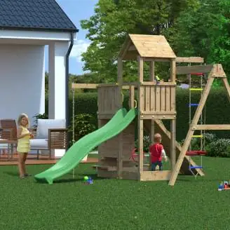 Fungoo ACTIVE KDI Maison en bois avec toboggan, balançoire et échelle