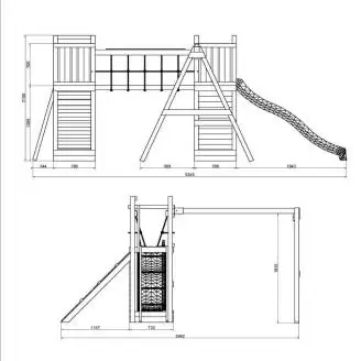 Aire de jeux en bois Fungoo Maxi Exposure avec toboggan, balançoires, pont et structure d'escalade