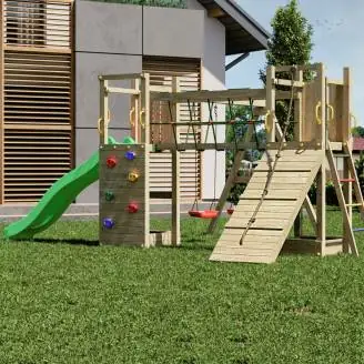 Aire de jeux en bois Fungoo Maxi Exposure avec toboggan, balançoires, pont et structure d'escalade