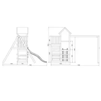 Aire de jeux en bois Fungoo Chester avec toboggan, balançoire et structure d'escalade