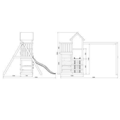 Aire de jeux en bois Fungoo Chester avec toboggan, balançoire et structure d'escalade