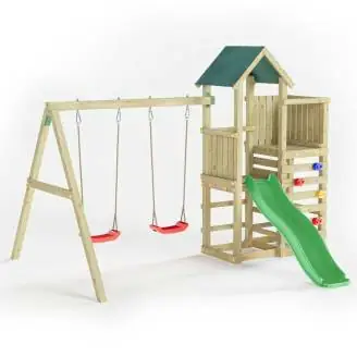 Aire de jeux en bois Fungoo Chester avec toboggan, balançoire et structure d'escalade