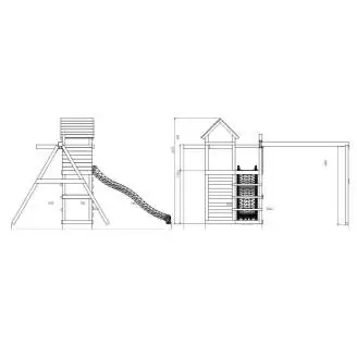 Aire de jeux en bois Fungoo Mixter avec toboggan, balançoire double et structure d'escalade