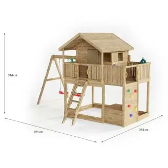 Fungoo Galaxy Sunshine Maisonnette de jardin double en bois pour enfants avec balançoires et escalade