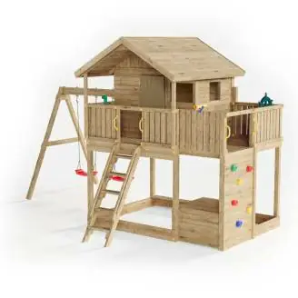 Fungoo Galaxy Sunshine Maisonnette de jardin double en bois pour enfants avec balançoires et escalade