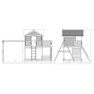Fungoo Galaxy Sunshine Maisonnette de jardin double en bois pour enfants avec balançoires et escalade