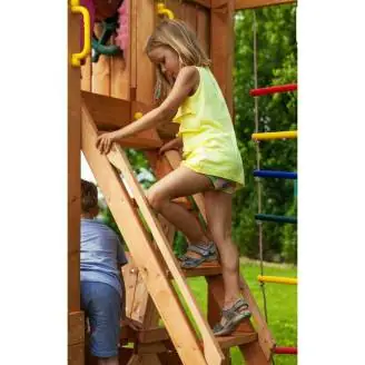 Aire de jeux en bois Fungoo FORTRESS avec toboggan, structure d'escalade et bac à sable