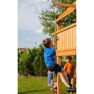 Aire de jeux en bois Fungoo FORTRESS avec toboggan, structure d'escalade et bac à sable
