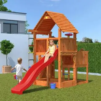 Aire de jeux en bois Fungoo BIG LEADER Maison, Toboggan, Escalade, Bac à sable
