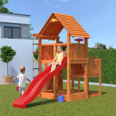 Aire de jeux en bois Fungoo BIG LEADER Maison, Toboggan, Escalade, Bac à sable
