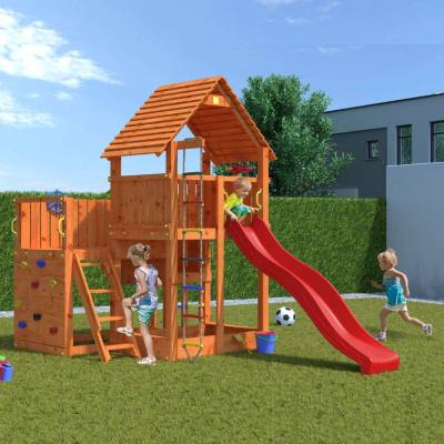 Aire de jeux en bois Fungoo BIG LEADER Maison, Toboggan, Escalade, Bac à sable