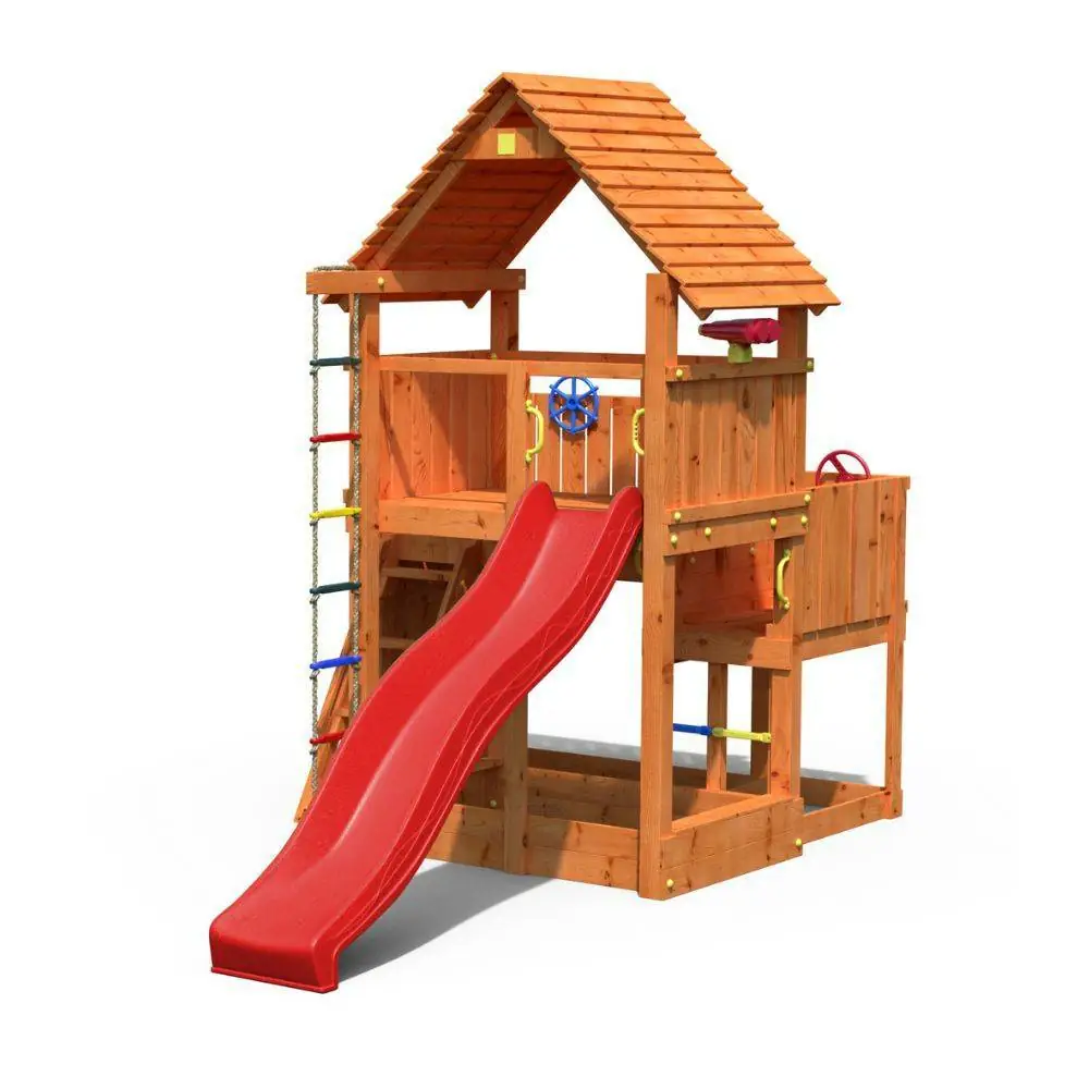 Aire de jeux en bois Fungoo BIG LEADER Maison, Toboggan, Escalade, Bac à sable