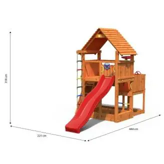 Aire de jeux en bois Fungoo BIG LEADER Maison, Toboggan, Escalade, Bac à sable
