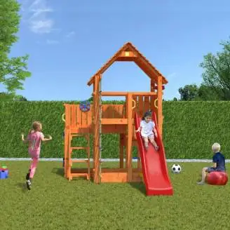 Aire de jeux en bois Fungoo BIG LEADER Maison, Toboggan, Escalade, Bac à sable