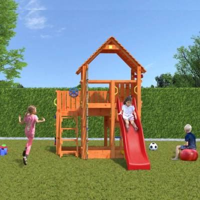 Aire de jeux en bois Fungoo BIG LEADER Maison, Toboggan, Escalade, Bac à sable