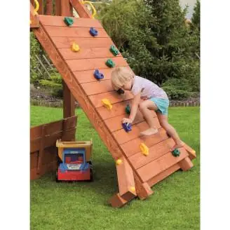 Maisonnette géante en teck Fungoo avec toboggan, structure d'escalade et bac à sable