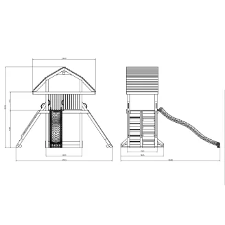 Maisonnette géante en teck Fungoo avec toboggan, structure d'escalade et bac à sable