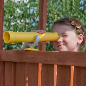 Maisonnette géante en teck Fungoo avec toboggan, structure d'escalade et bac à sable