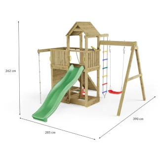 Fungoo ACTIVE KDI Maison en bois avec toboggan, balançoire et échelle