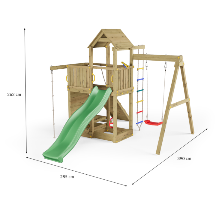 Fungoo ACTIVE KDI Maison en bois avec toboggan, balançoire et échelle