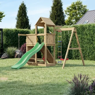 Fungoo ACTIVE KDI Maison en bois avec toboggan, balançoire et échelle