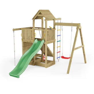 Fungoo ACTIVE KDI Maison en bois avec toboggan, balançoire et échelle