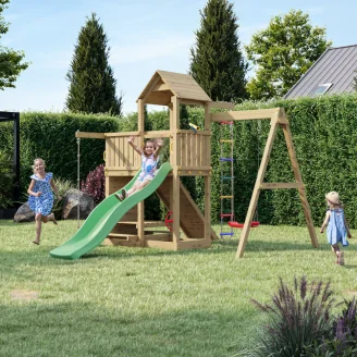 Fungoo ACTIVE KDI Maison en bois avec toboggan, balançoire et échelle