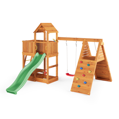 Aire de jeux Fungoo FLUPPI avec bac à sable, structure d'escalade, table de pique-nique, balançoire et toboggan