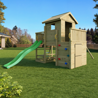 Maisonnette de jeu en bois Fungoo Multifort avec toboggan