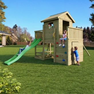 Maisonnette de jeu en bois Fungoo Multifort avec toboggan