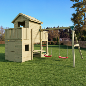 Maisonnette de jeu en bois Fungoo Multifort avec toboggan