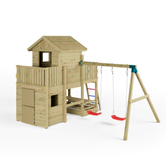 Maisonnette de jeu en bois Fungoo Multifort avec toboggan