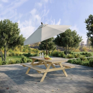 Happytime 35mm Banc en bois Table de pique-nique Ensemble de jardin à bière pour jardin et terrasse 180 x 150 x 70 cm