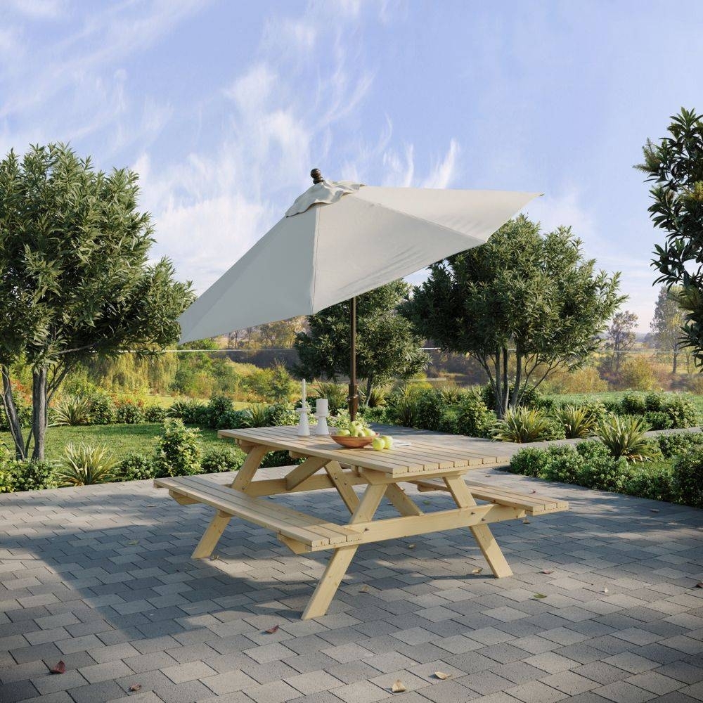 Happytime 35mm Banc en bois Table de pique-nique Ensemble de jardin à bière pour jardin et terrasse 180 x 150 x 70 cm