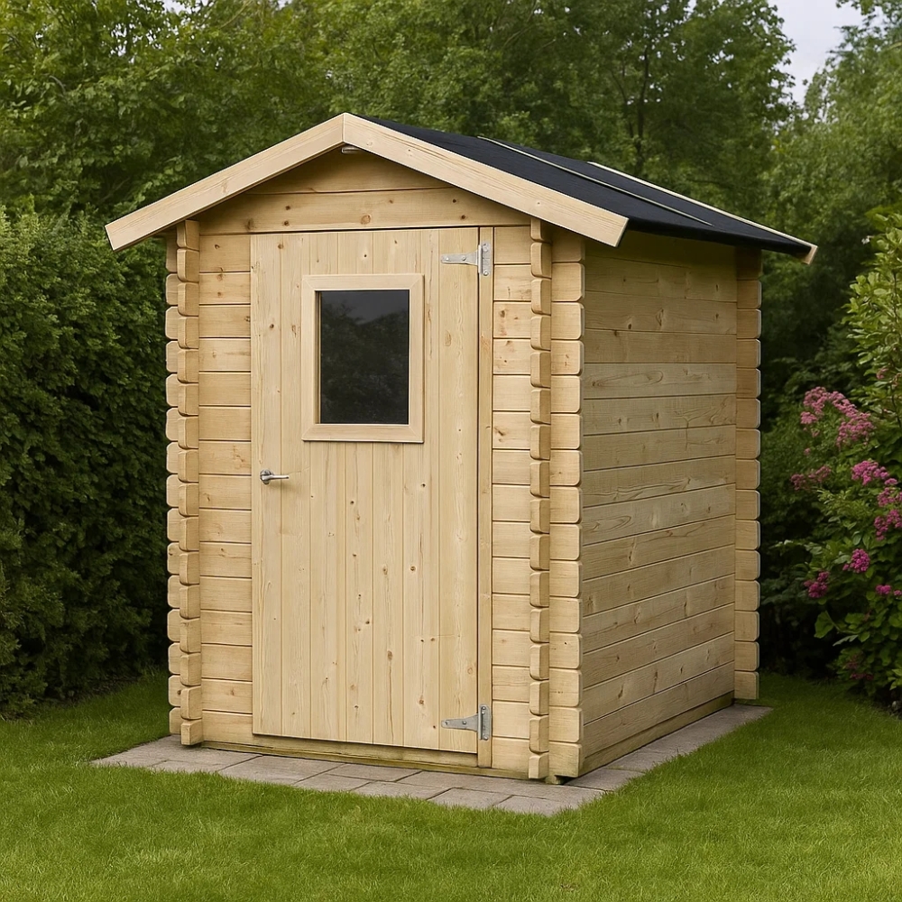 Abri en bois 1,5x1,5 m Jack For Tools avec porte simple fenêtre 146x146 cm