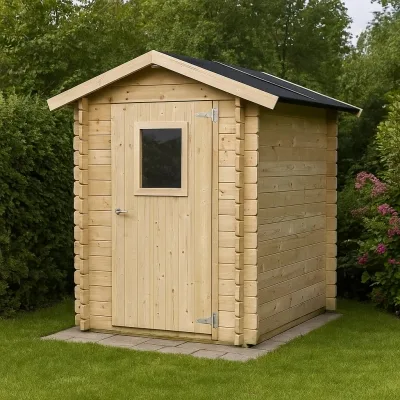 Abri en bois 1,5x1,5 m Jack For Tools avec porte simple fenêtre 146x146 cm