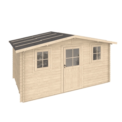 Cabane de jardin en bois Aurora 4x3 m avec double fenêtre et porte vitrée – Structure en madriers de 25 mm d’épaisseur