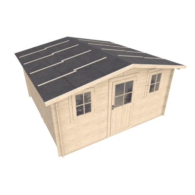 Cabane de jardin Vittoria 4x4 m avec porte vitrée et deux fenêtres – Structure Block House 25 mm