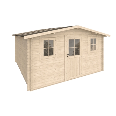 Cabane de jardin Vittoria 4x4 m avec porte vitrée et deux fenêtres – Structure Block House 25 mm