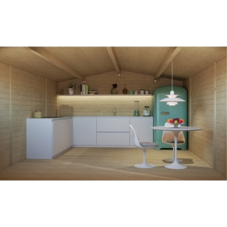 Cabane de jardin Serena 4x5 m avec porte vitrée et deux fenêtres – Structure Block House en sapin naturel 25 mm